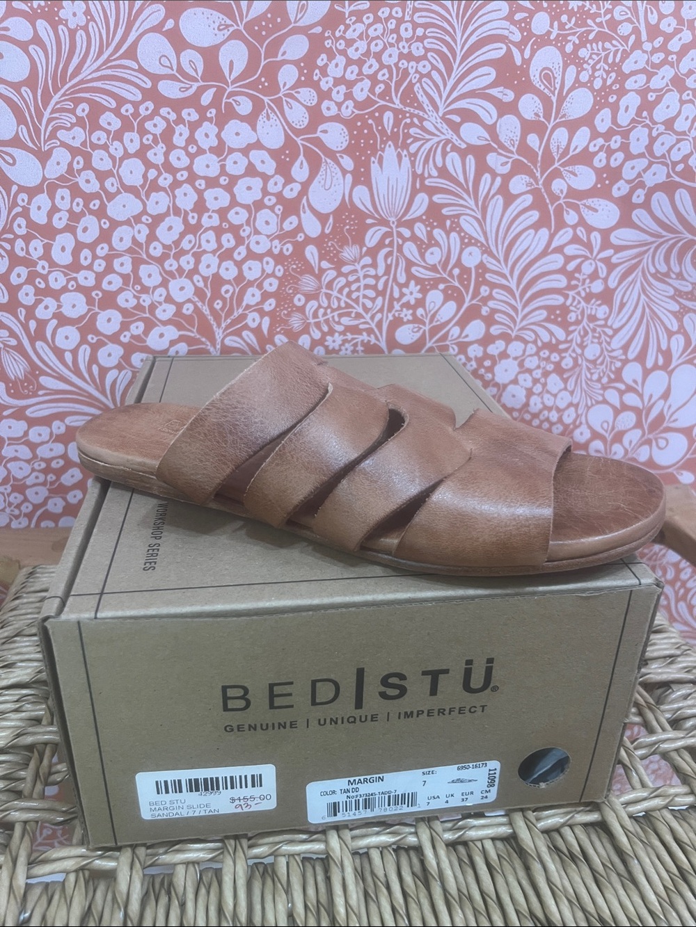 Bed|Stü Women's Margin Cognac Leather Slide Sandals - Picture 2 of 2